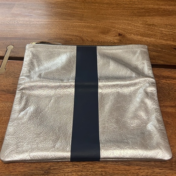 Clare V Silver and Navy Blue Fold Over Clutch - Picture 5 of 8